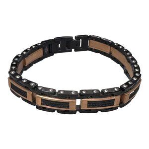 Mens Black Rose Gold Stainless Steel Cable Link Wire Accent Bracelet  8.5" Gift